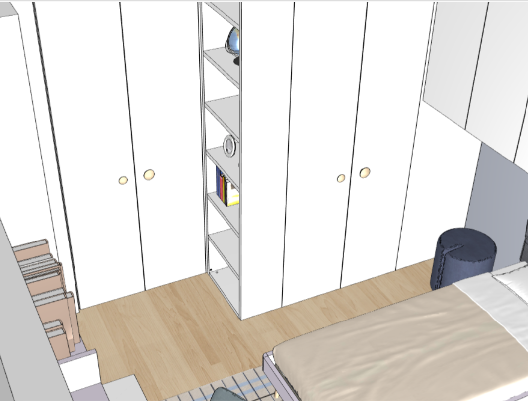 Space 1 tekening kledingkast met open module